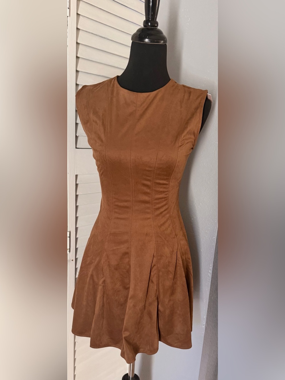 Brown Suede-Look Midi Dress